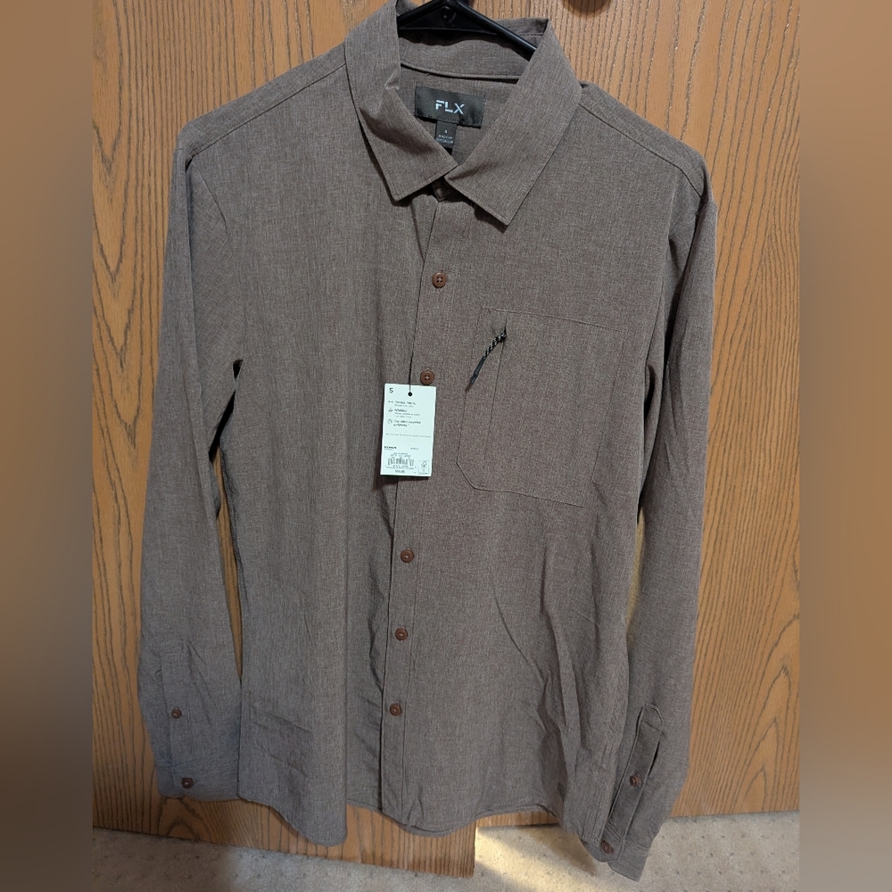 FLX Men's Classic Brown Dress Shirt